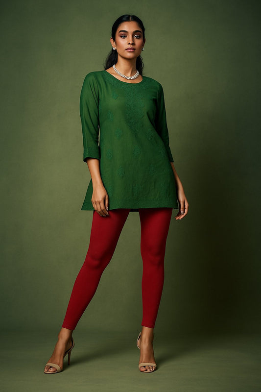 Maroon Sustainable Leggings with Style and Comfort Built In High-Waist Ankle Leggings for Women