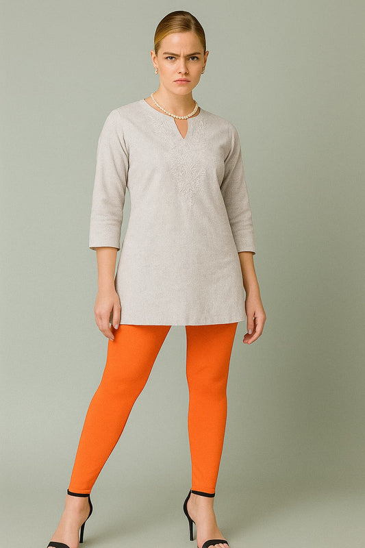 Orange Comfort Ankle-Length Leggings – Daily & Office Wear