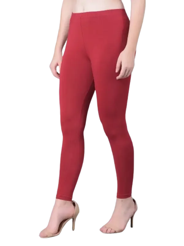 Maroon Sustainable Leggings with Style and Comfort Built In High-Waist Ankle Leggings for Women