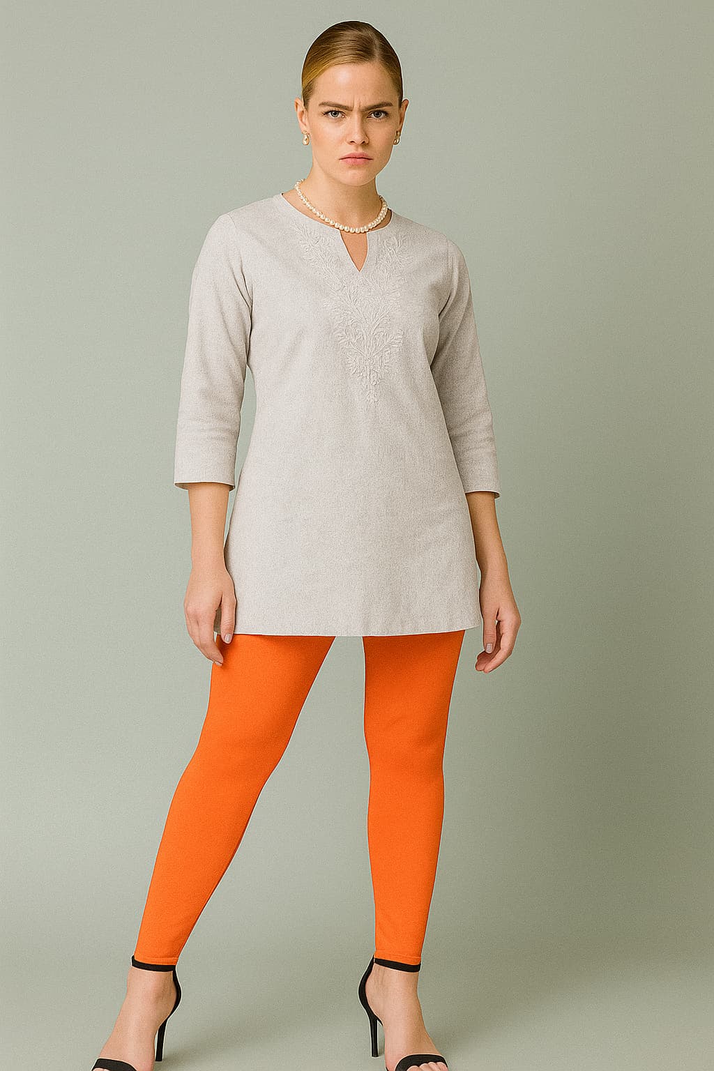 Orange Comfort Ankle-Length Leggings – Daily & Office Wear